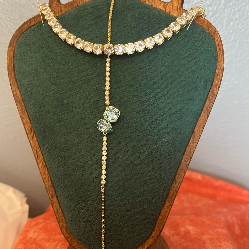 14k over 925SS Tennis necklace w/Geometric Blue & White Moi/Toi AAA CZ bracelet
